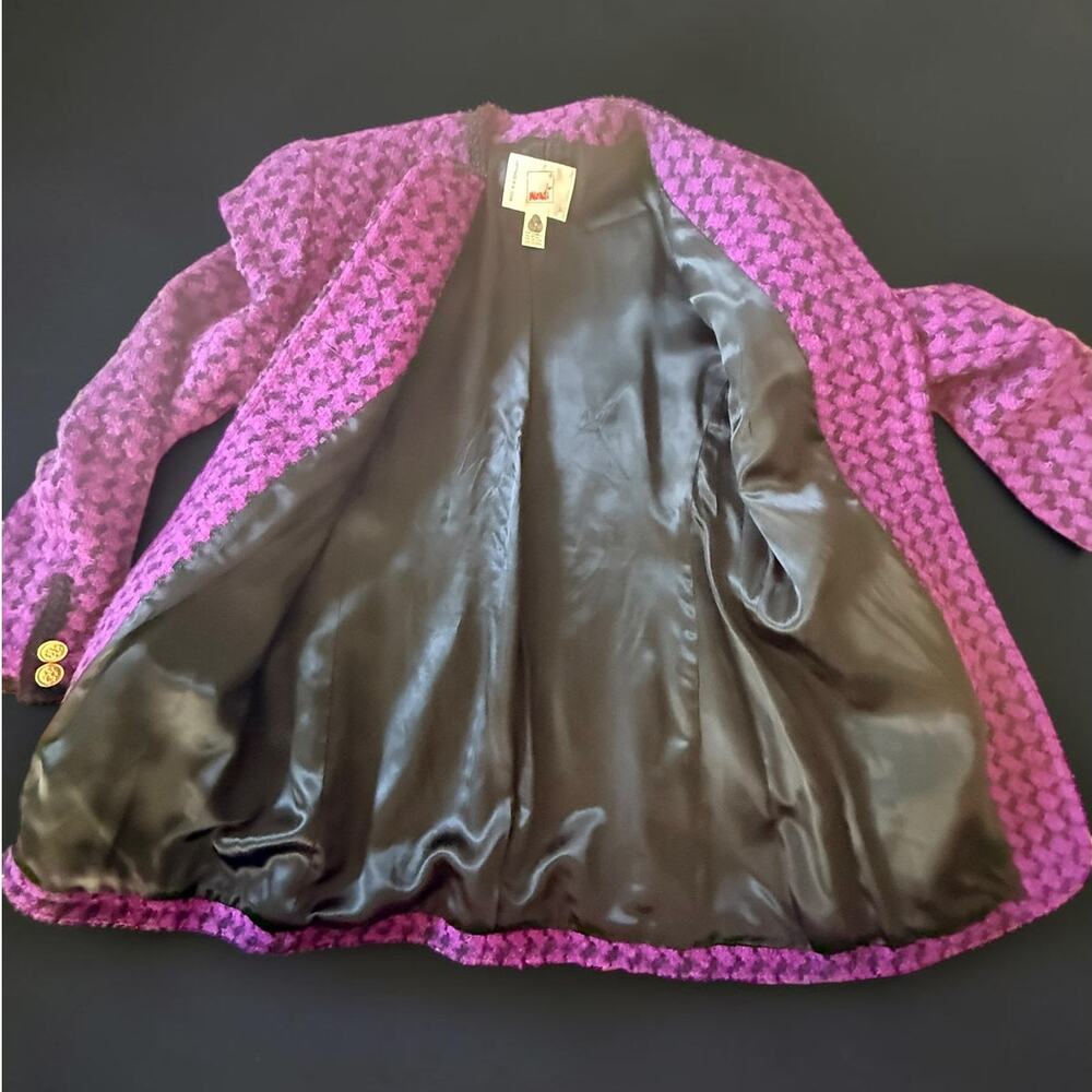 Vintage Mondi Purple Wool Houndstooth Knit Blazer 34/4-Euro Chic - Picture 4 of 12